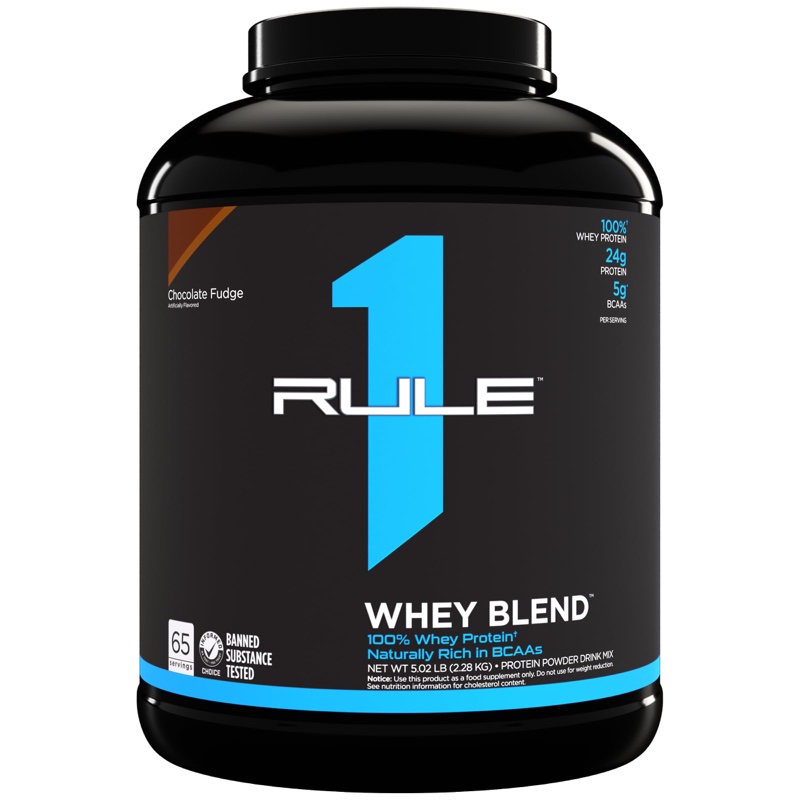 RULE 1 WHEY PROTEIN 24G PROTEIN  2.24KG/65 SERVINGS CHOCOLATE FUDGE