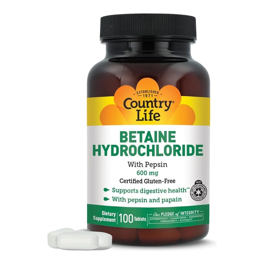 COUNTRY LIFE BETAINE HYDROCHLORIDE WITH PEPSIN 100S(P1)