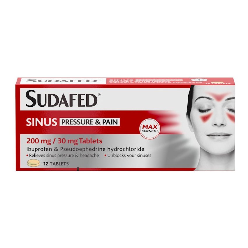 SUDAFED SINUS(PRESSURE&PAIN)200MG/30MG 12'S